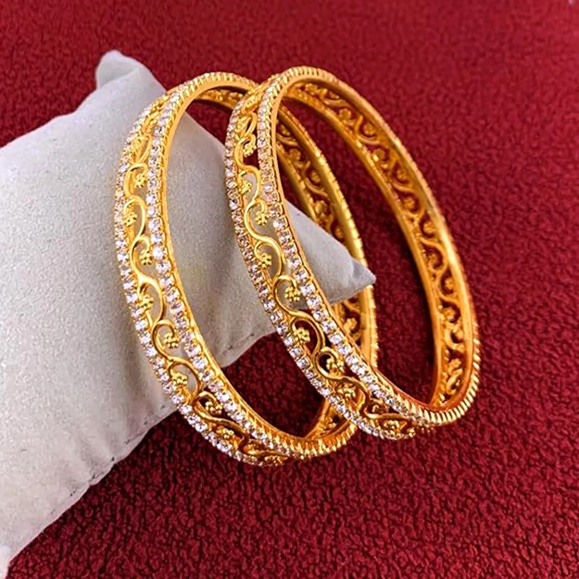 Estele Luxury Gold-Tone Bangles ?C 2.6 Size with Intricate Floral Vine Design & CZ Stone Accents ?C OSBR-VK11011-26 BANGLE