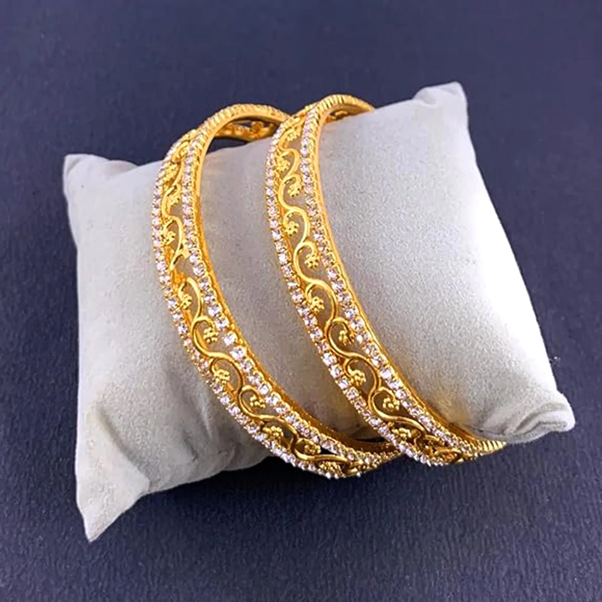 Estele Luxury Gold-Tone Bangles ?C 2.6 Size with Intricate Floral Vine Design & CZ Stone Accents ?C OSBR-VK11011-26 BANGLE