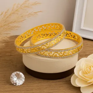 Estele Luxury Gold-Tone Bangles ?C 2.6 Size with Intricate Floral Vine Design & CZ Stone Accents ?C OSBR-VK11011-26 BANGLE