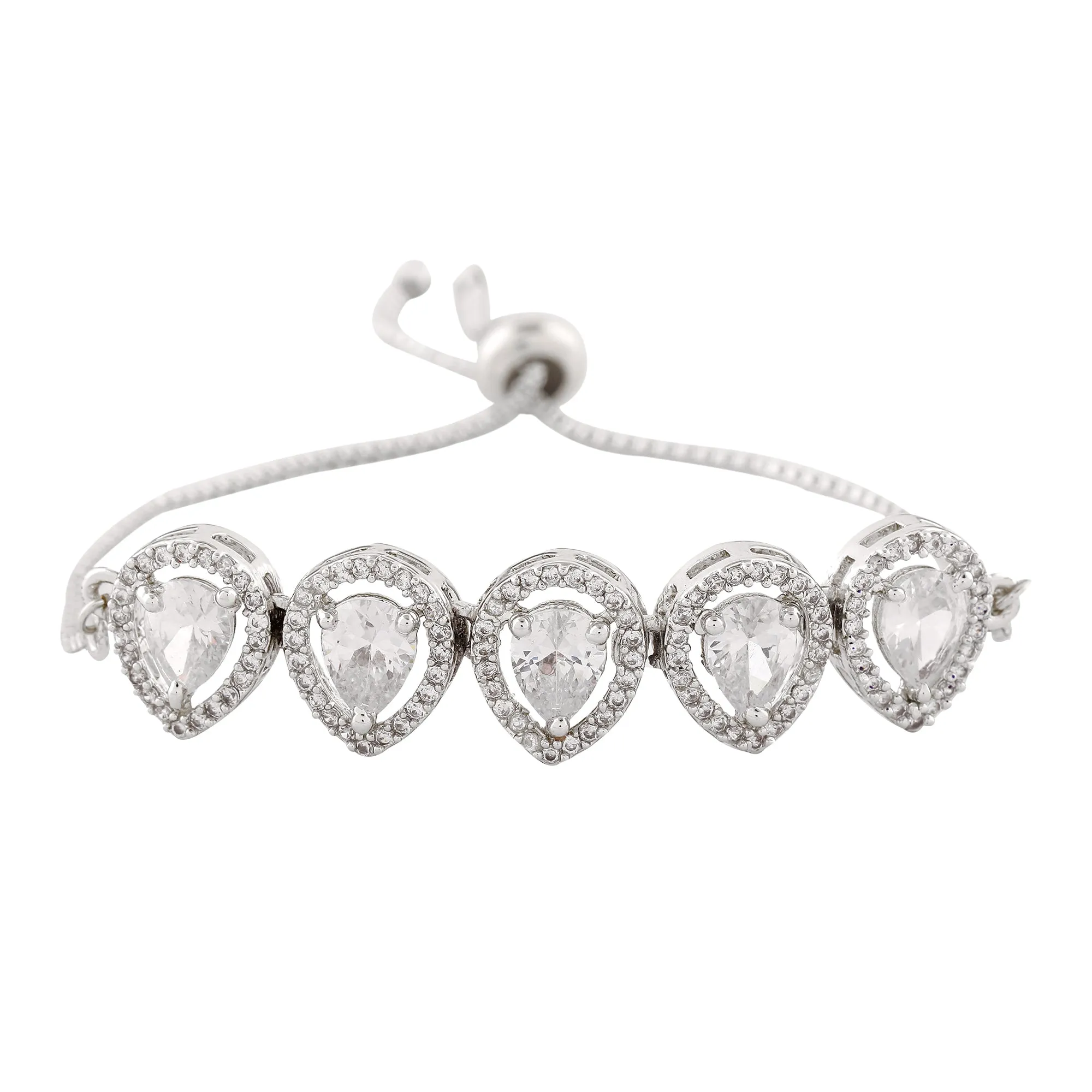 Estele Rhodium Plated CZ Precious Pears Bracelet for Women
