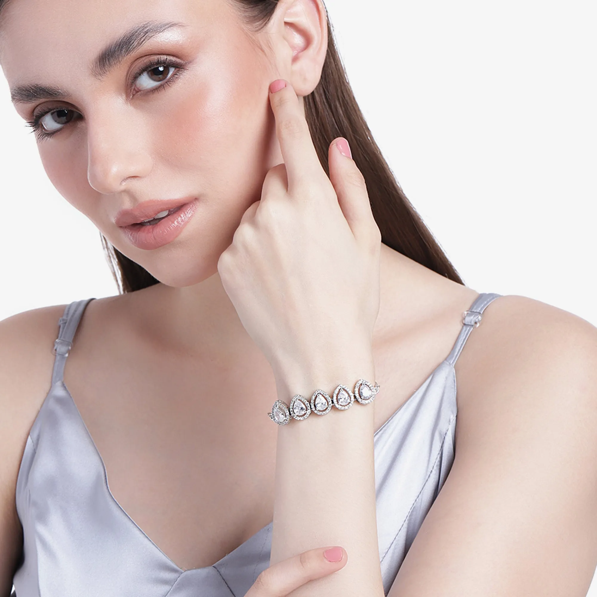 Estele Rhodium Plated CZ Precious Pears Bracelet for Women