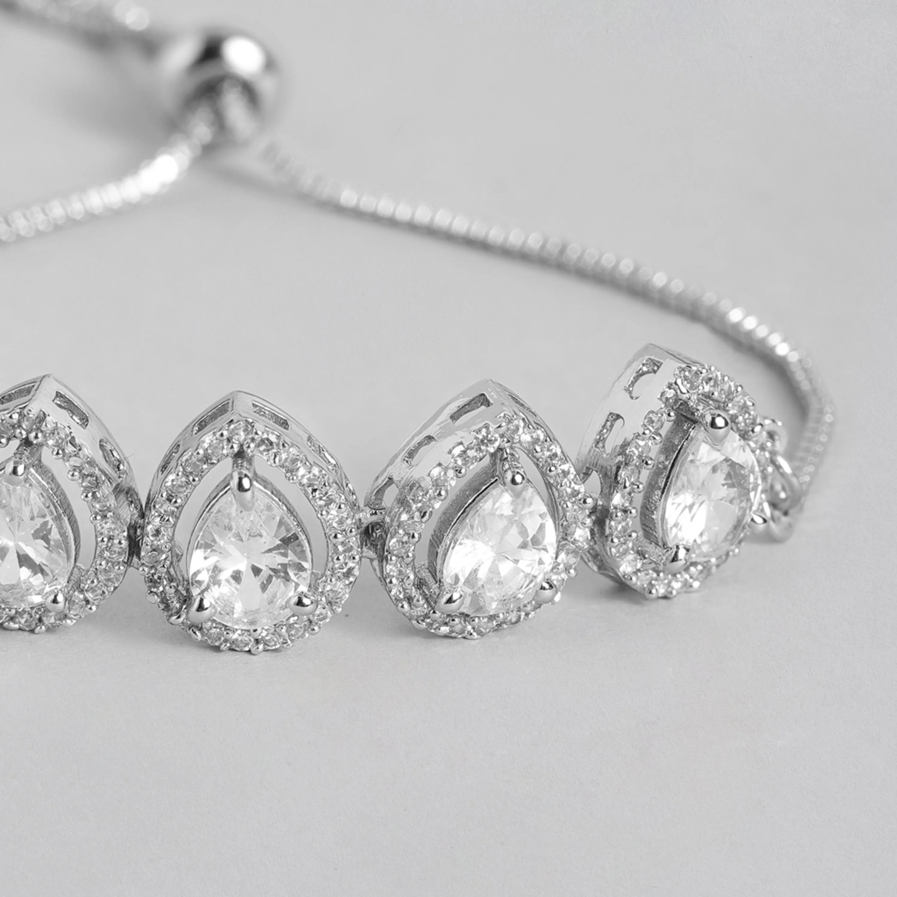 Estele Rhodium Plated CZ Precious Pears Bracelet for Women