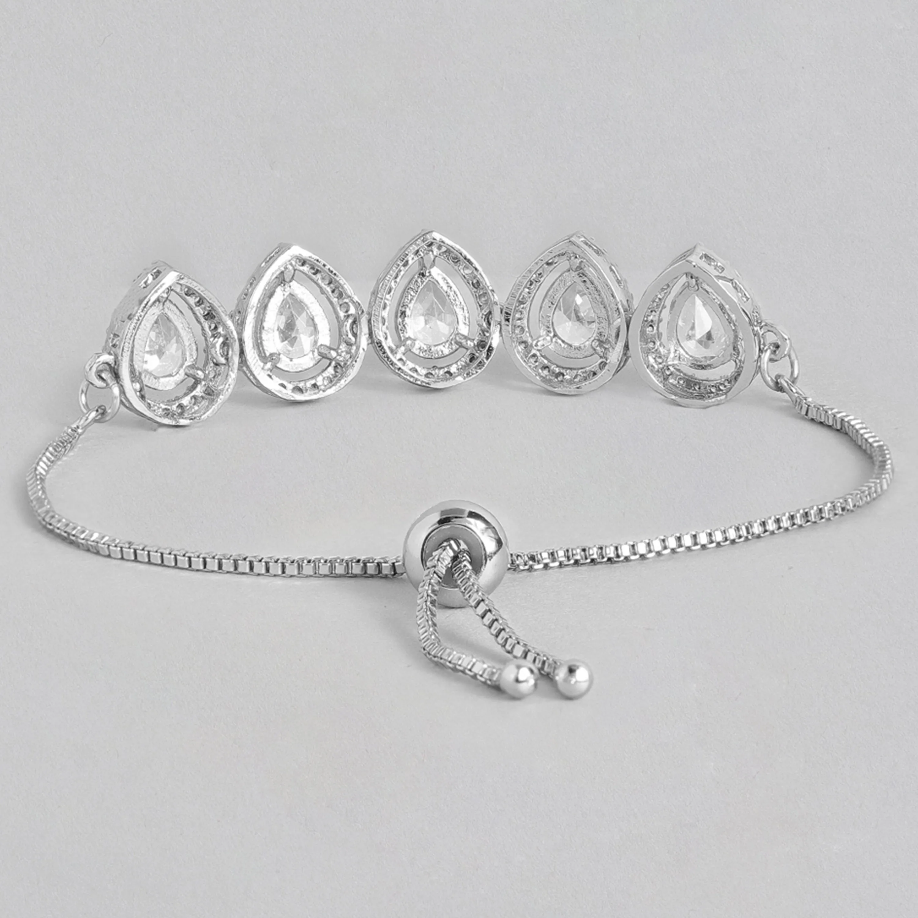 Estele Rhodium Plated CZ Precious Pears Bracelet for Women