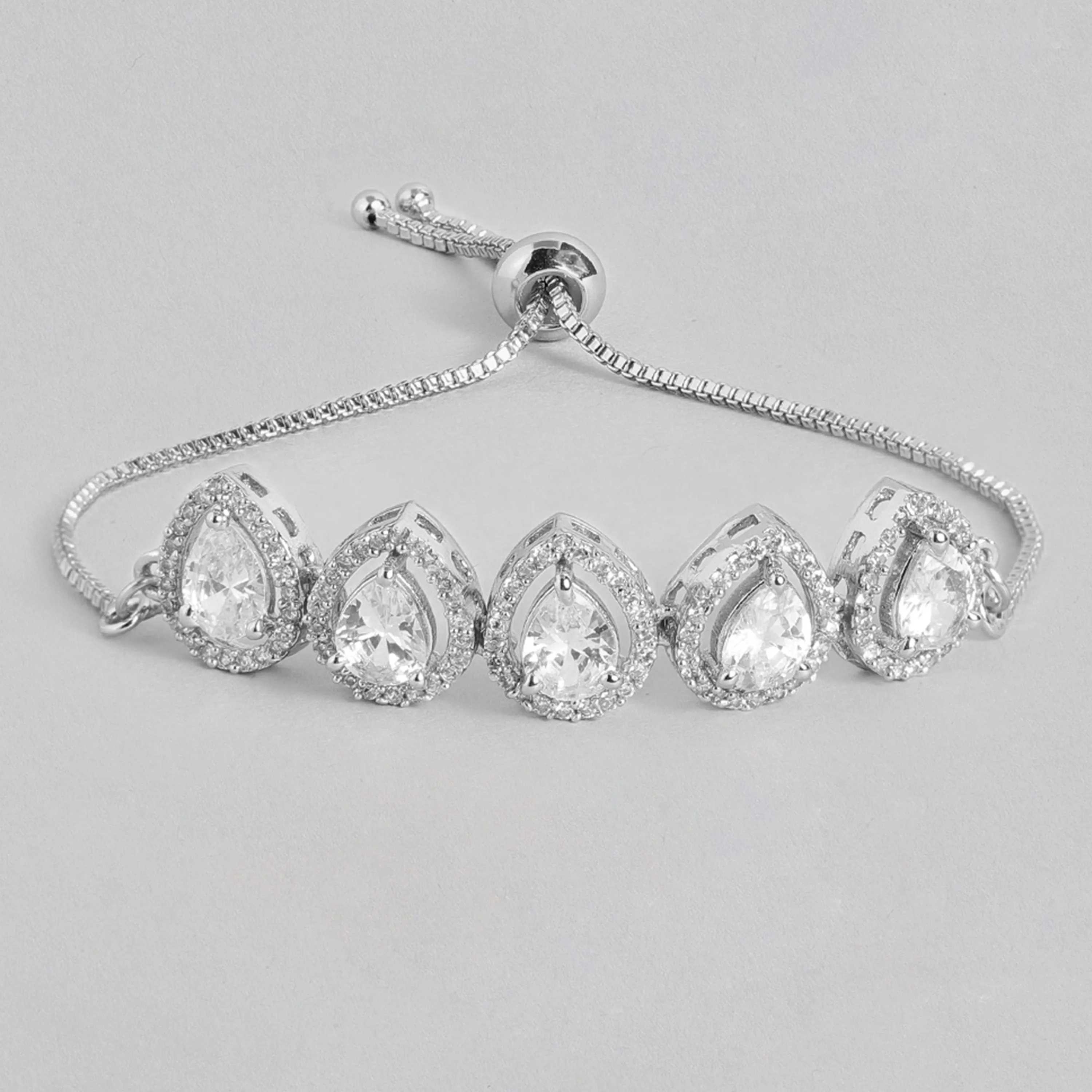 Estele Rhodium Plated CZ Precious Pears Bracelet for Women