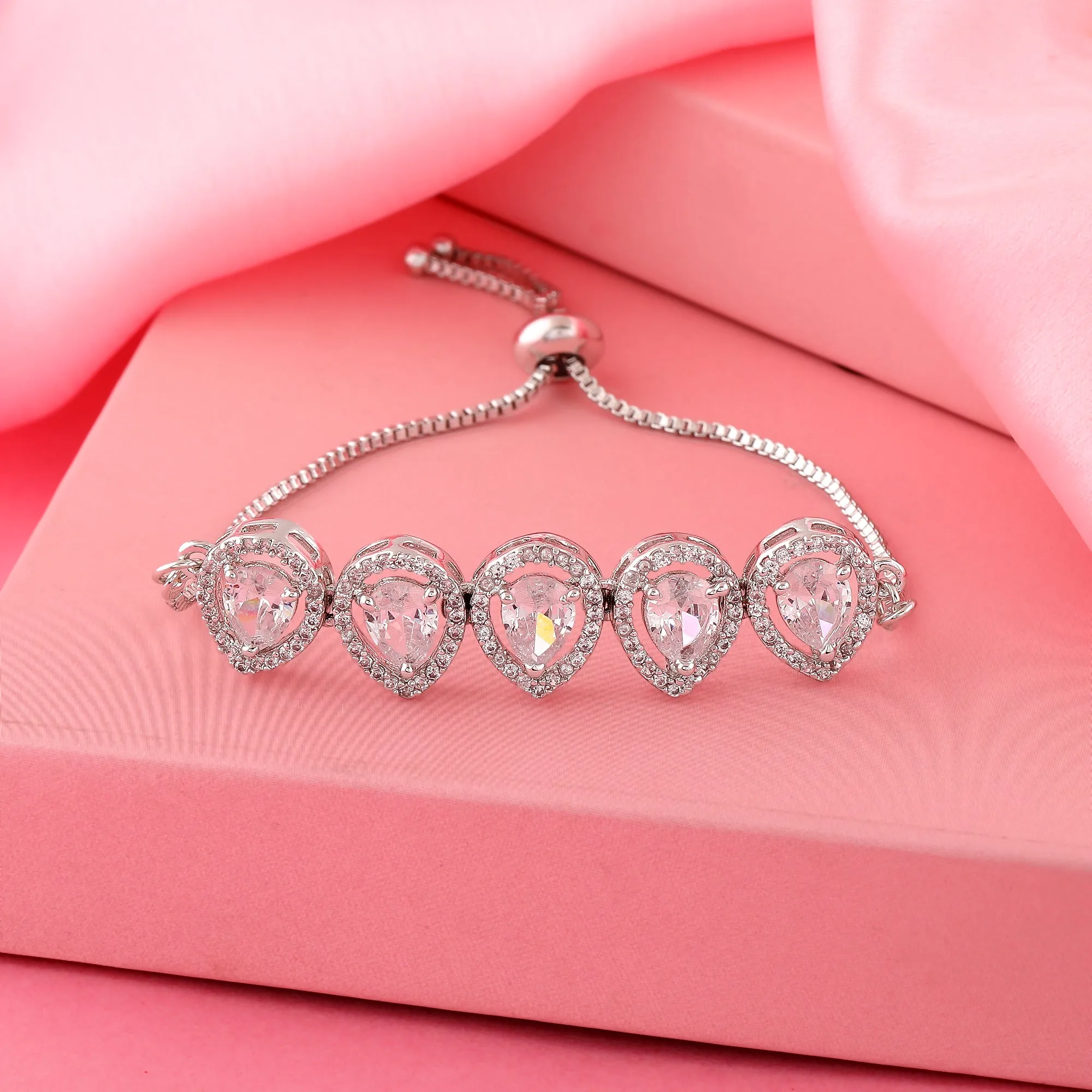 Estele Rhodium Plated CZ Precious Pears Bracelet for Women