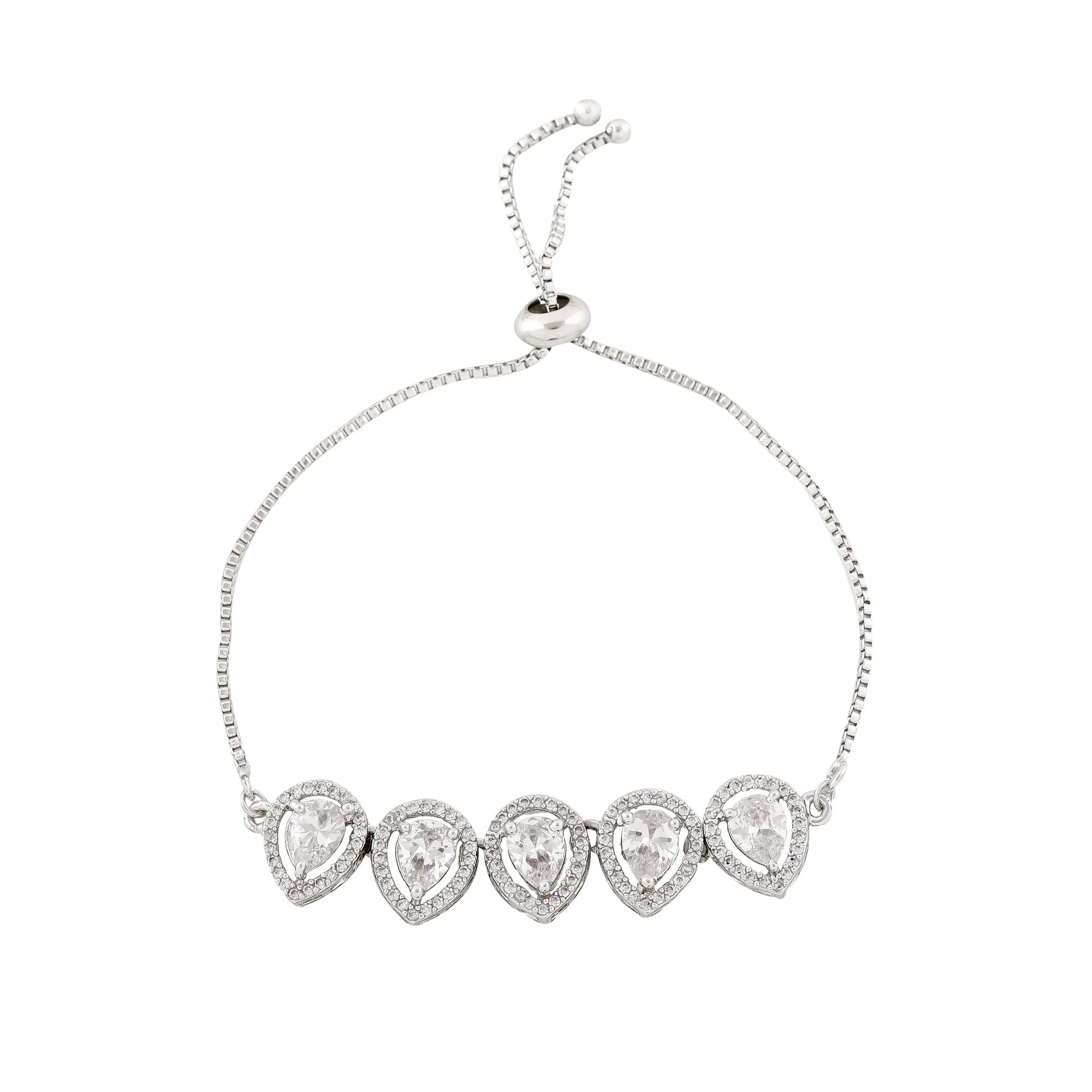 Estele Rhodium Plated CZ Precious Pears Bracelet for Women