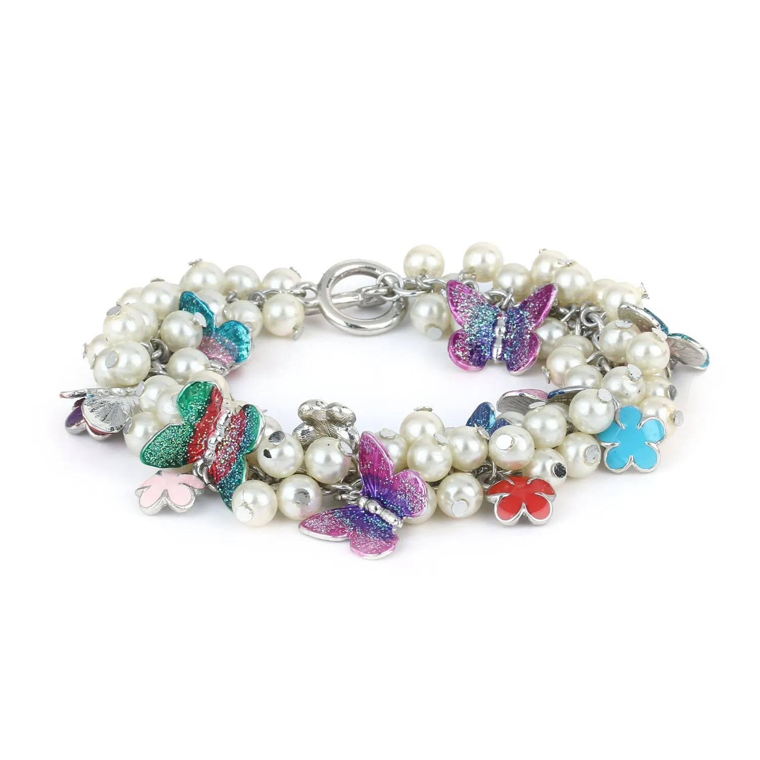 Estele Rhodium Plated Pearly Gardenia Bracelet for Women