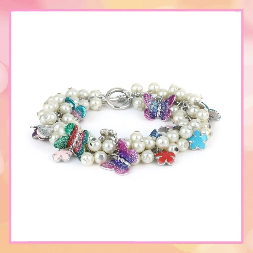 Estele Rhodium Plated Pearly Gardenia Bracelet for Women