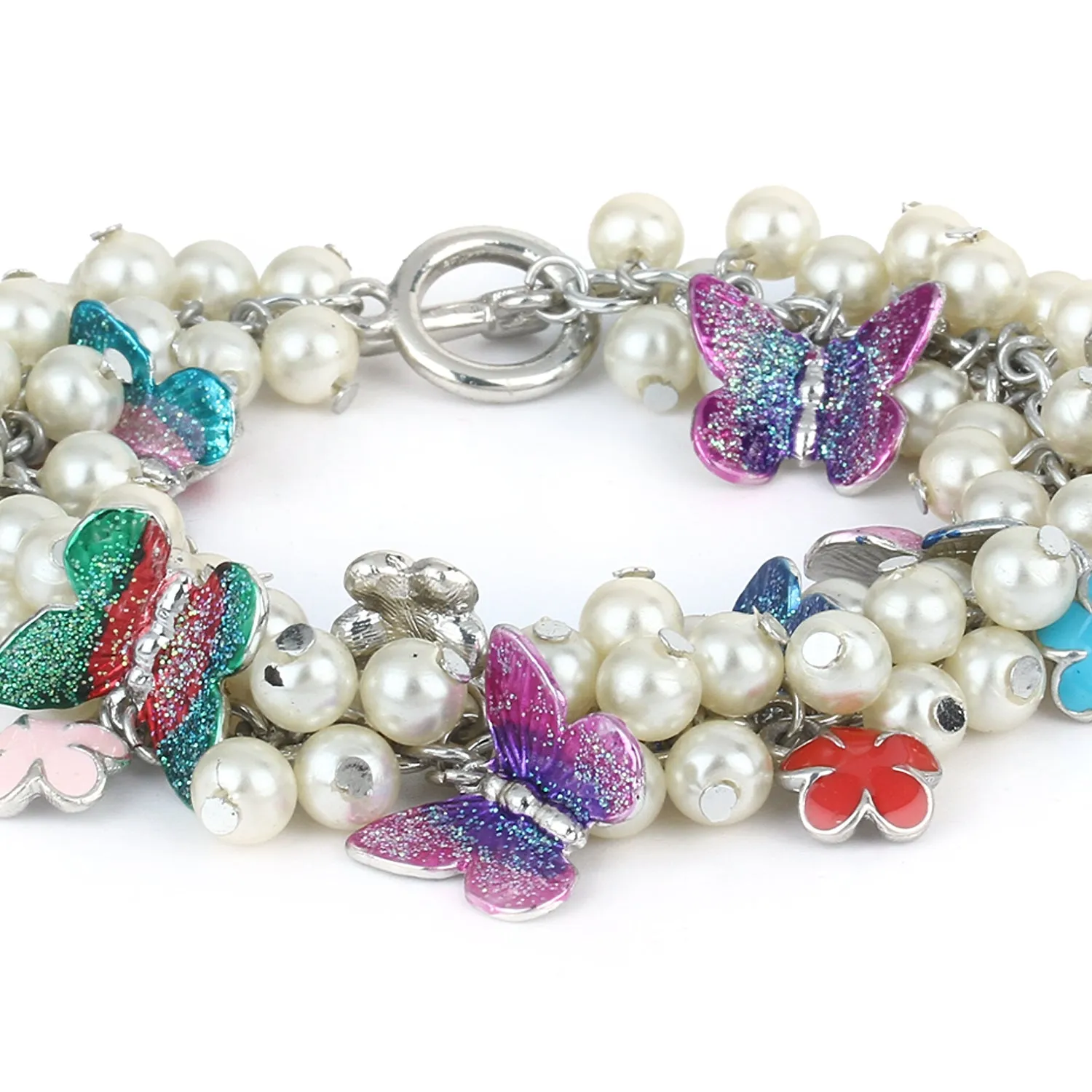 Estele Rhodium Plated Pearly Gardenia Bracelet for Women
