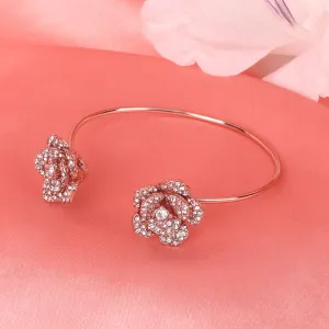 Estele Rose Collection Exclusive Rose Motif Cuff Bracelet: Rosegold Plated with Exquisite Floral Design Ideal Jewelry for Womens-Special Moments