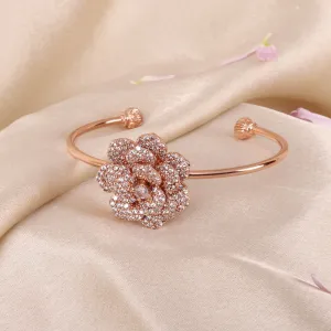 Estele Rose Collectiona??? Trendy Rose Motif Cuff Bracelet for Women: Premium Rosegold Plated with Floral Detailinga??? A Bold Statement for Every Look