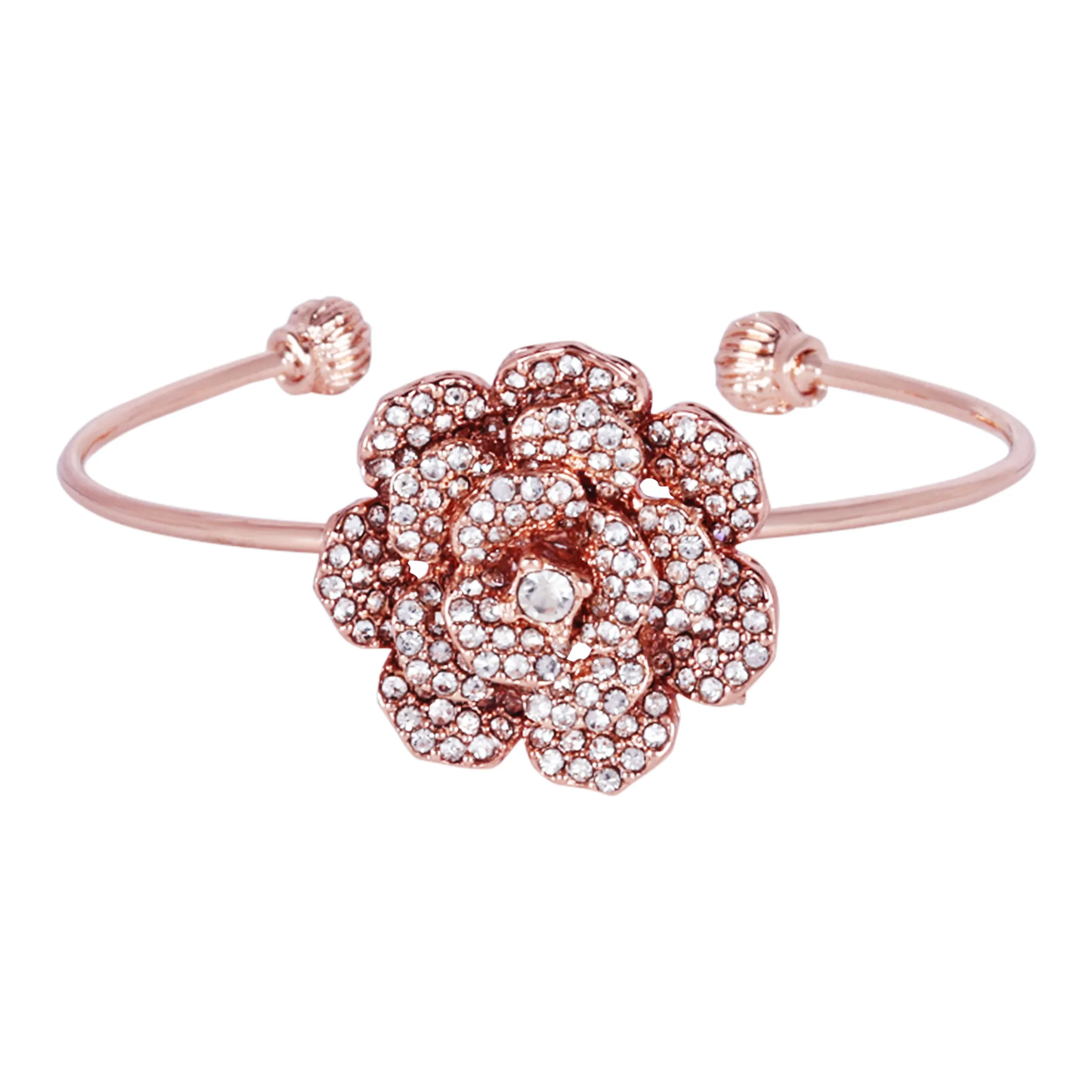 Estele Rose Collectiona??? Trendy Rose Motif Cuff Bracelet for Women: Premium Rosegold Plated with Floral Detailinga??? A Bold Statement for Every Look