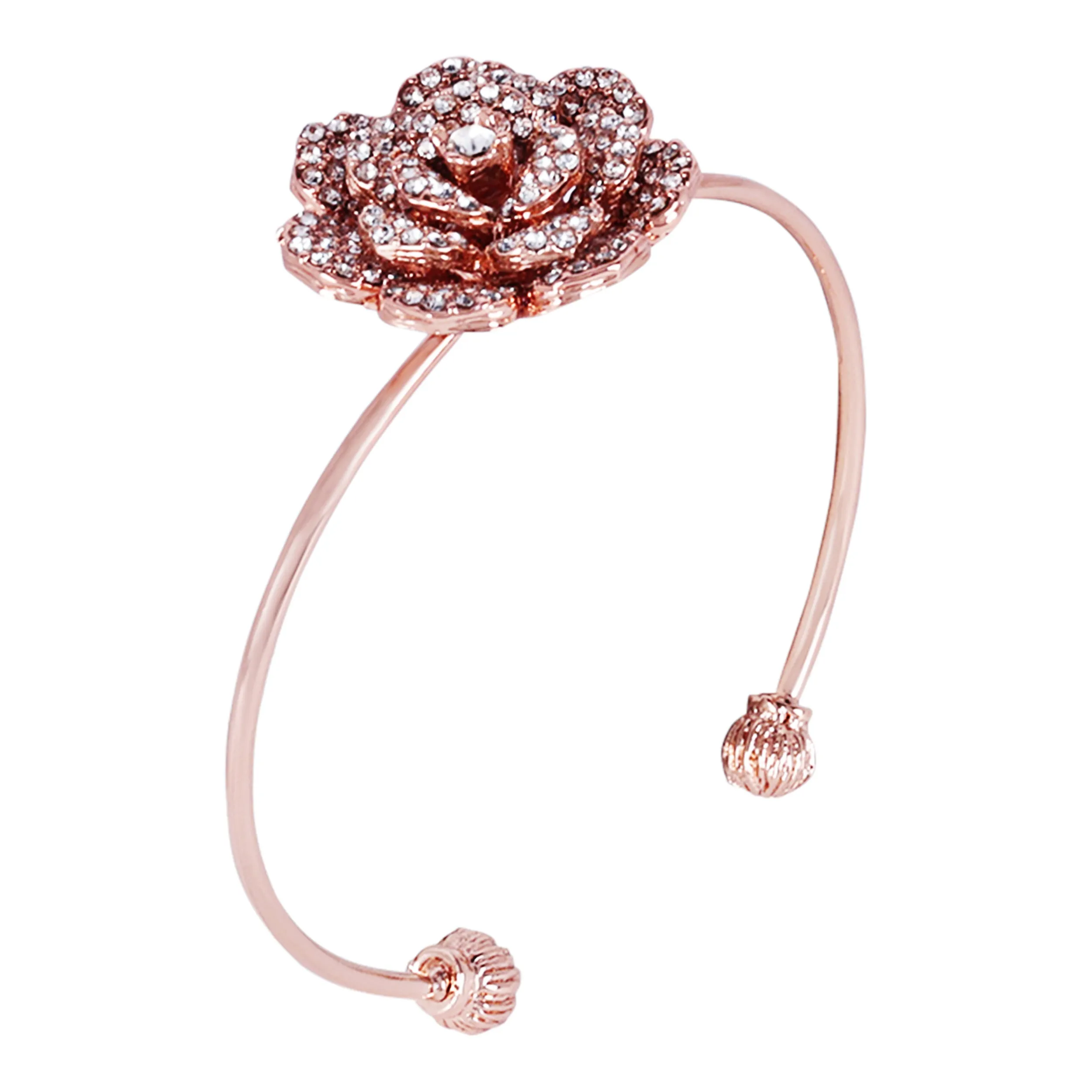 Estele Rose Collectiona??? Trendy Rose Motif Cuff Bracelet for Women: Premium Rosegold Plated with Floral Detailinga??? A Bold Statement for Every Look