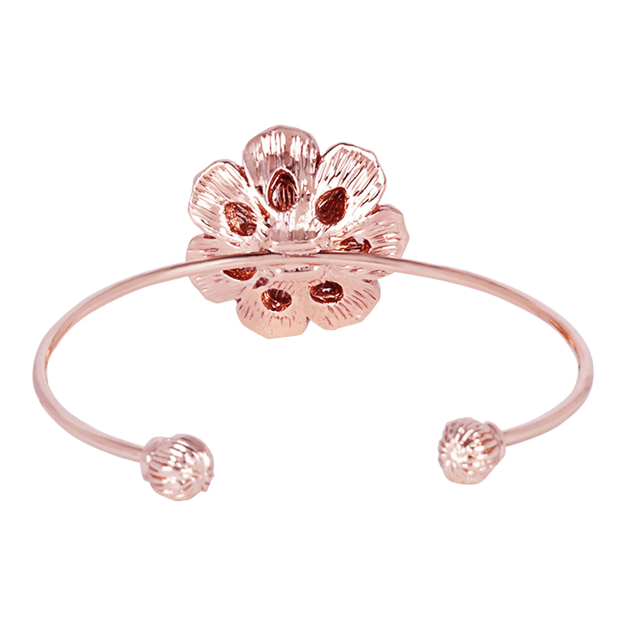 Estele Rose Collectiona??? Trendy Rose Motif Cuff Bracelet for Women: Premium Rosegold Plated with Floral Detailinga??? A Bold Statement for Every Look