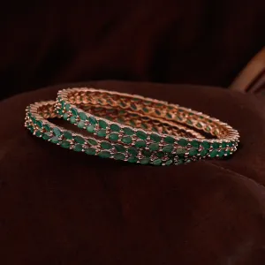 Estele Rosegold-Plated Stunning Green American Diamond 2:6 Size Bangles with Leafy Accents |Perfect for Modern & Traditional Outfits for Women