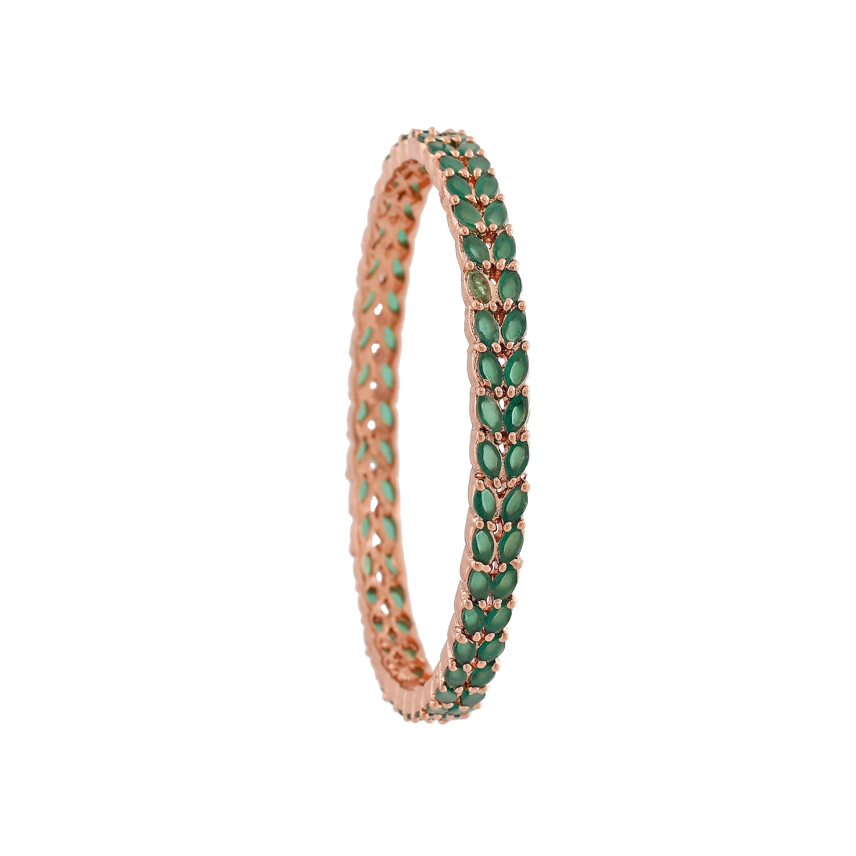 Estele Rosegold-Plated Stunning Green American Diamond 2:6 Size Bangles with Leafy Accents |Perfect for Modern & Traditional Outfits for Women
