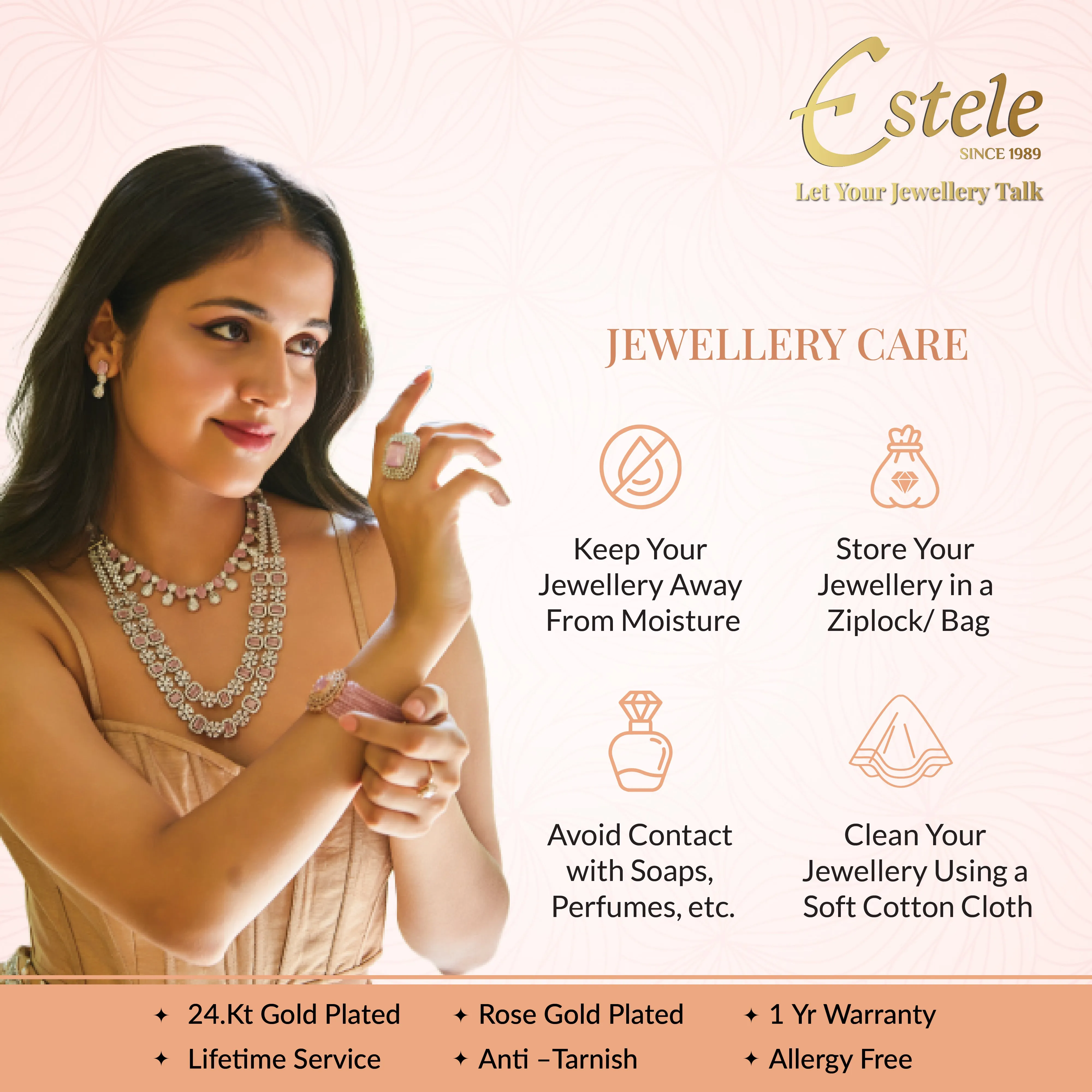 Estele Rosegold Plated Stylish Floral Designer Adjustable Charm Bracelet with Shiny Mint Green American Diamonds for Women