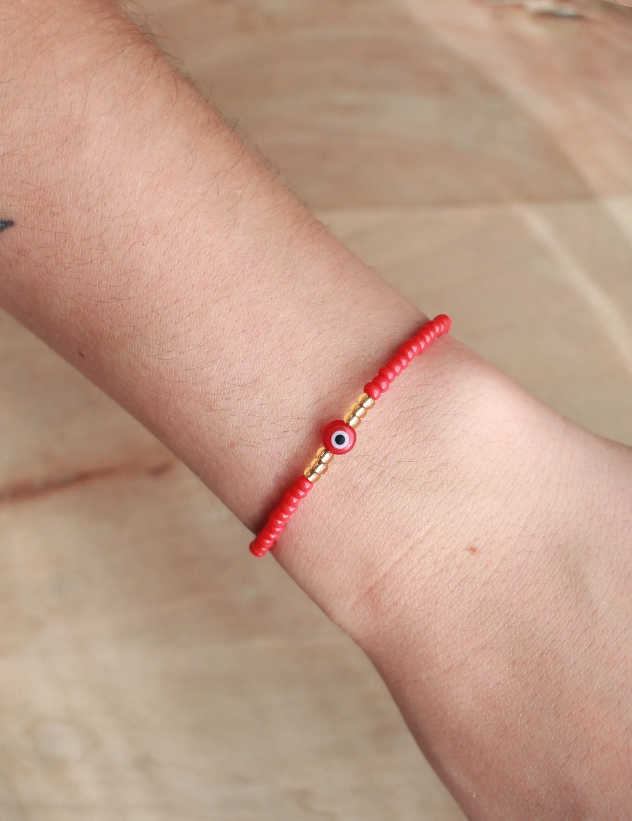 Evil Eye Seed Bead in Red