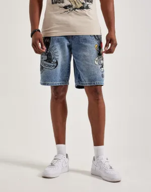 Fashion models Ed Hardy Love Kills Slowly Skull Skater Denim Shorts Fashion brands