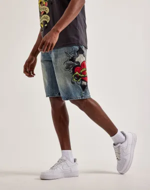 Fashion subscription services Ed Hardy Sacred Heart Denim Shorts Smart casual wear