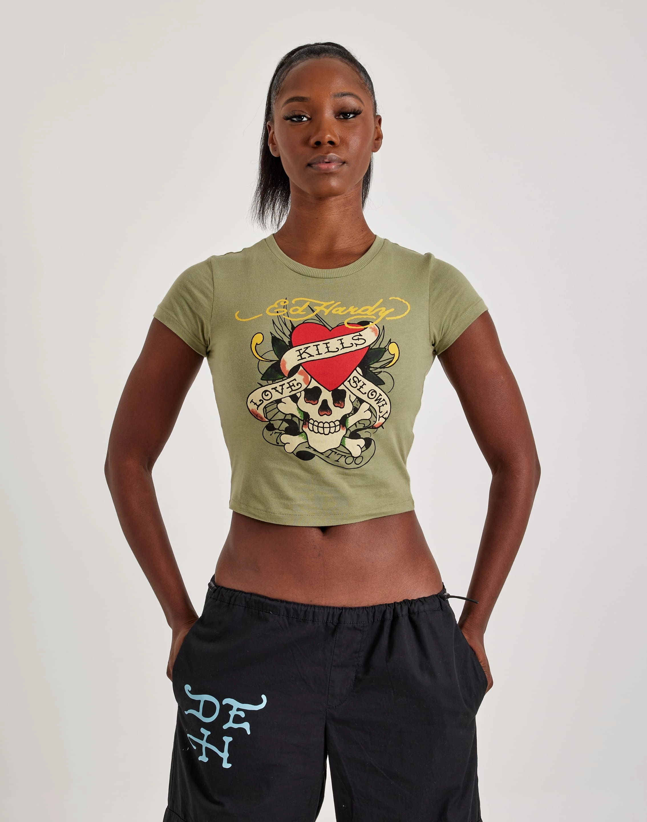 Leather - material fashion Ed Hardy Love Kills Slowly Skull Baby Tee Polyester - used fashion