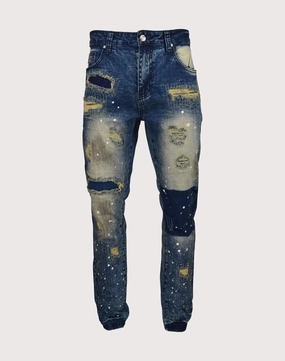 Fashion catalog Grindhouse Blue Heavy Rips Slim Fir Denim Dark Blue Jeans Fashion influencers' recommendations