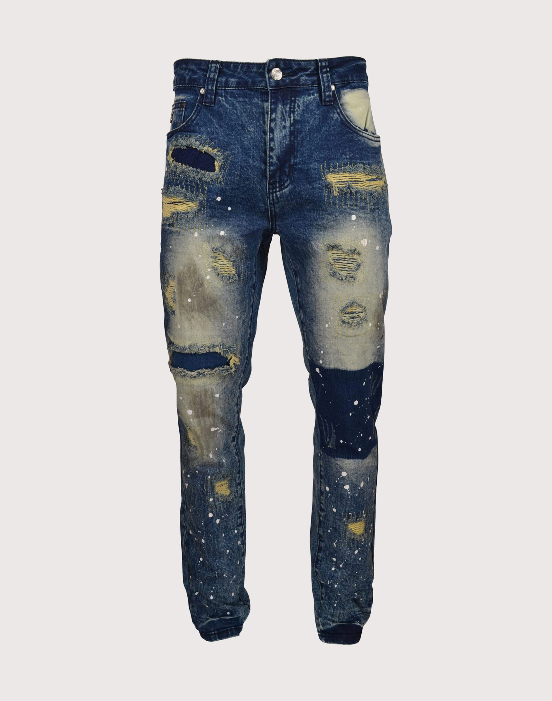 Fashion catalog Grindhouse Blue Heavy Rips Slim Fir Denim Dark Blue Jeans Fashion influencers' recommendations