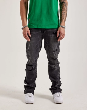 Fashion catalog Smoke Rise Wave Effect Straight Denim Jeans Organic fashion products