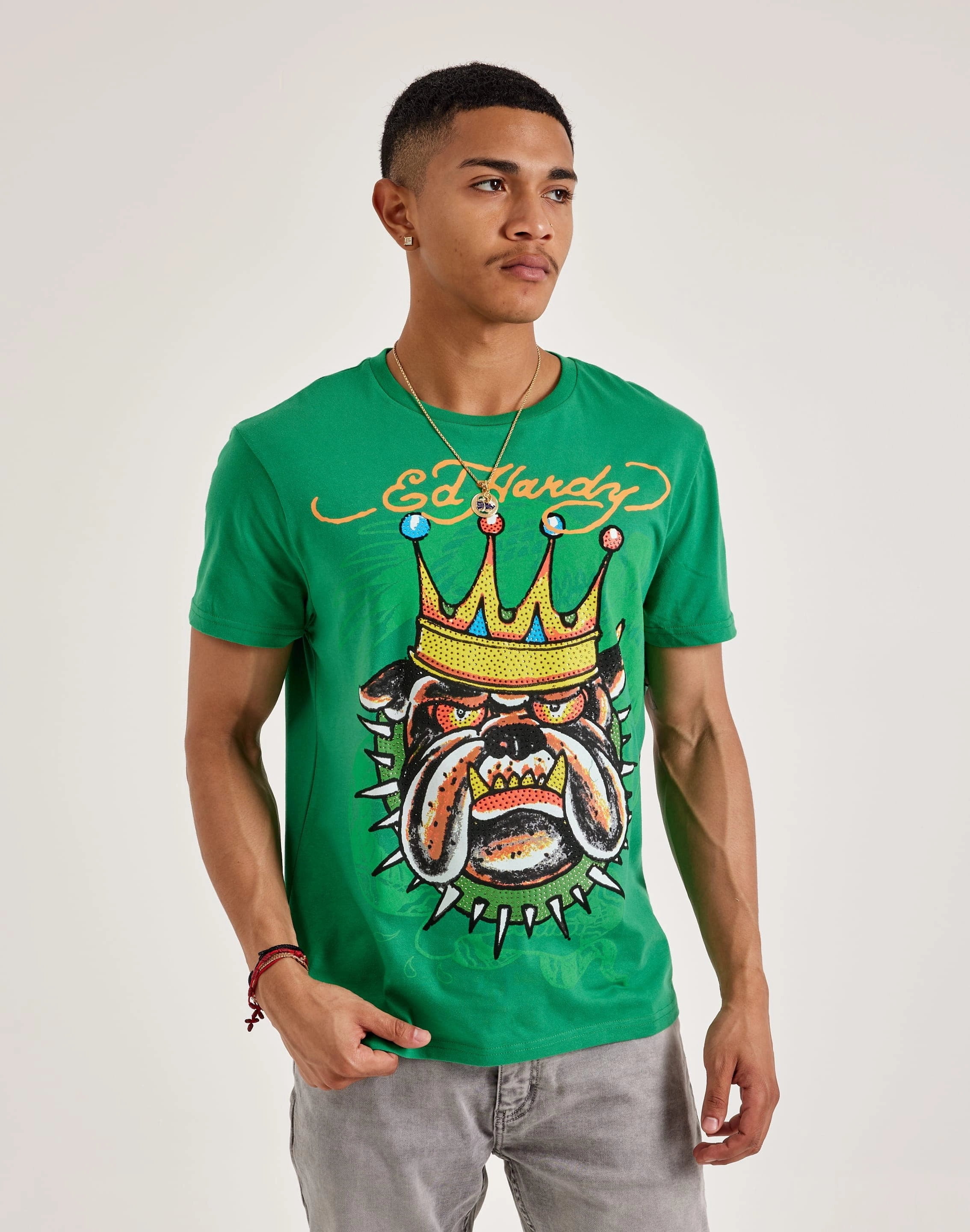 Fashion customization Ed Hardy Bulldog Rhinestone Tee Denim products