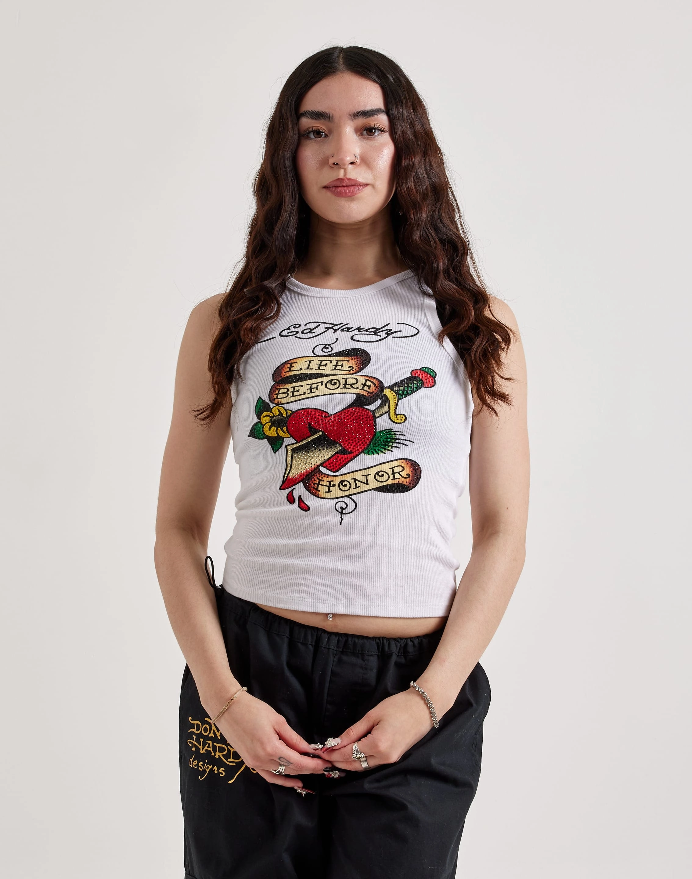 Recycled fashion materials Ed Hardy Heart Sword Rhinestone Rib Tank Top Fashion trends by region