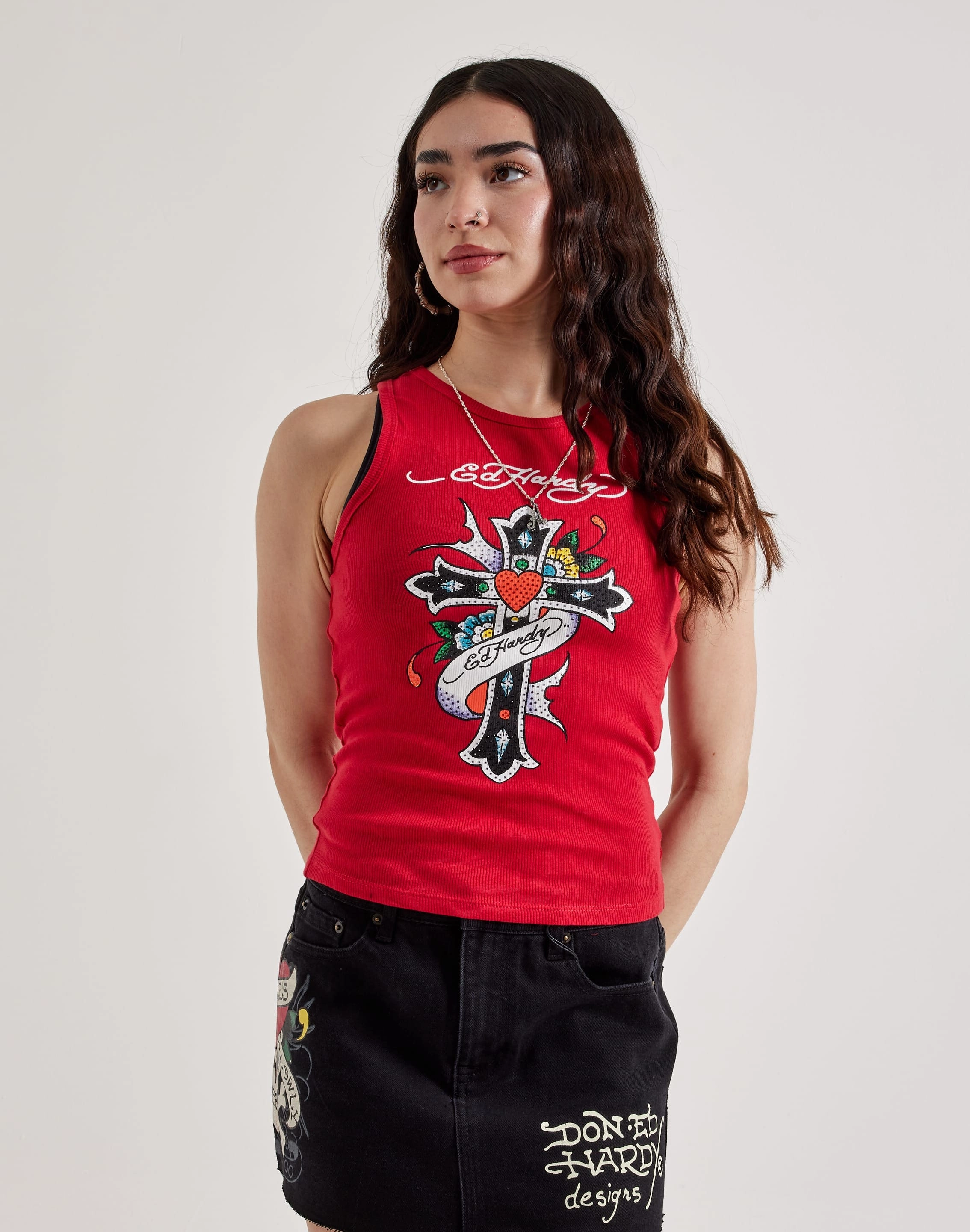 Fashion events Ed Hardy Cross Rhinestone Rib Tank Top Wardrobe staples