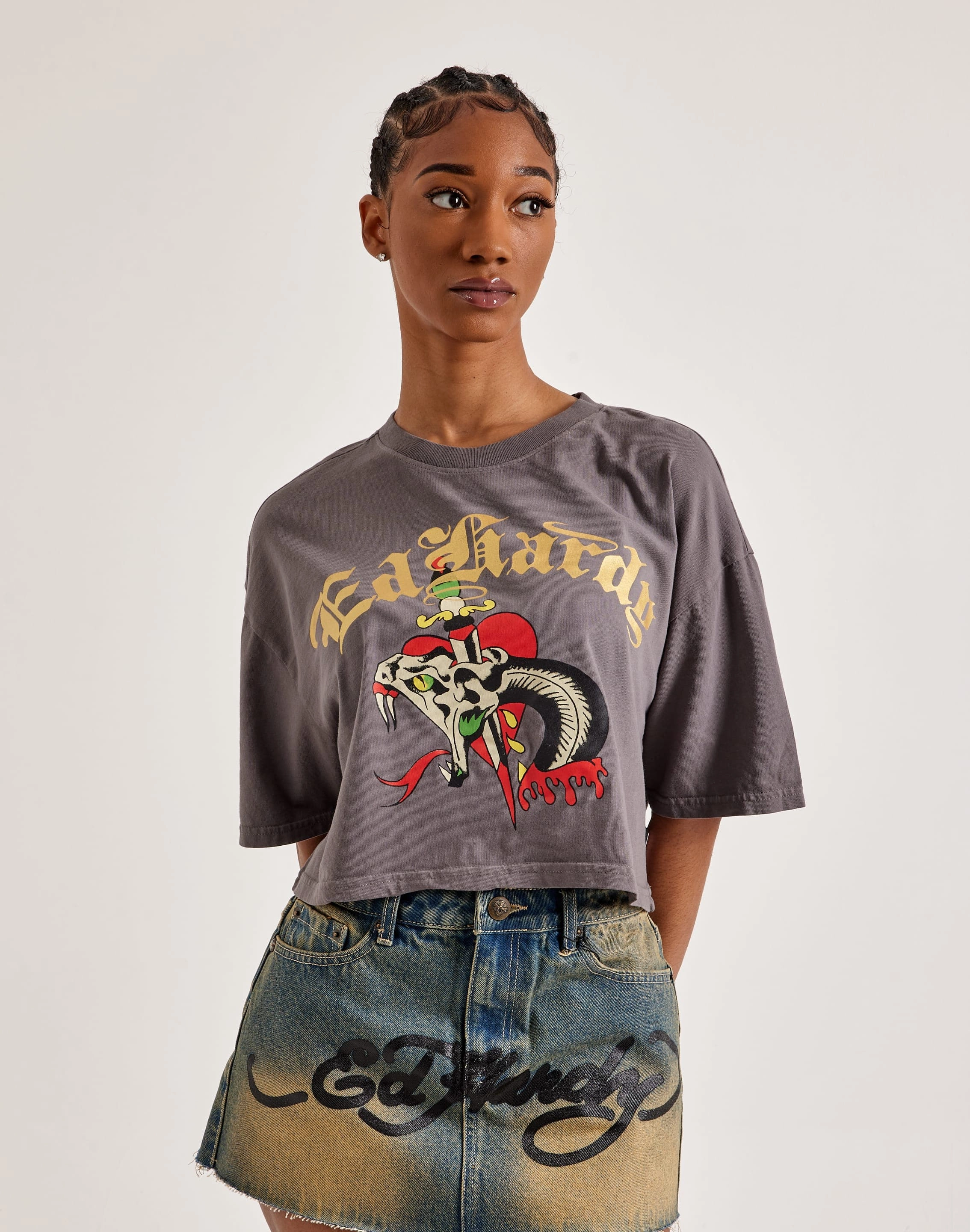 Fashion forecasting Ed Hardy Snake Heart Boxy Cropped Tee Fashion forecasting
