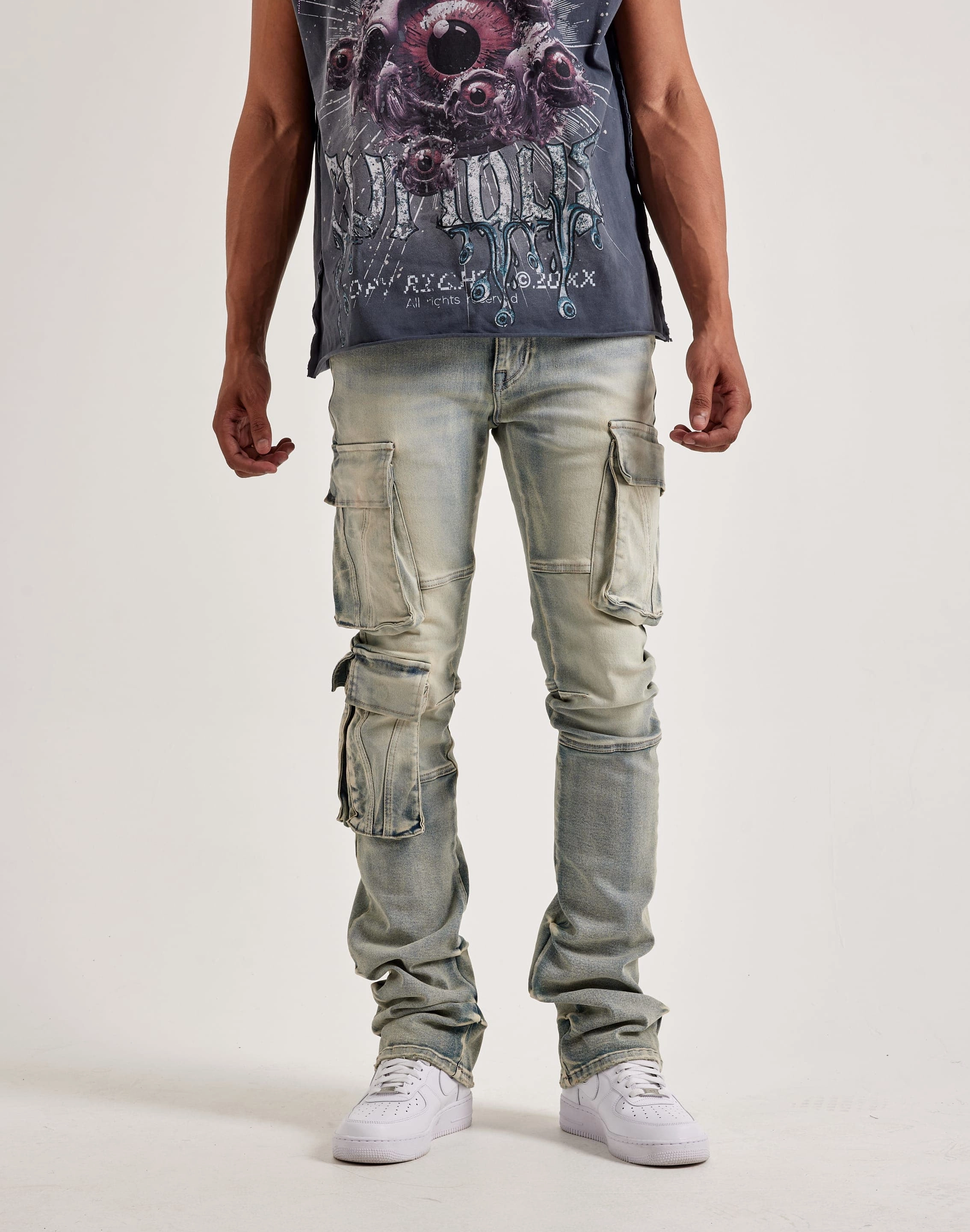 Fashion forecasting Smoke Rise Utility Pocket Cargo Jeans Fashion care (washing, ironing, etc.)