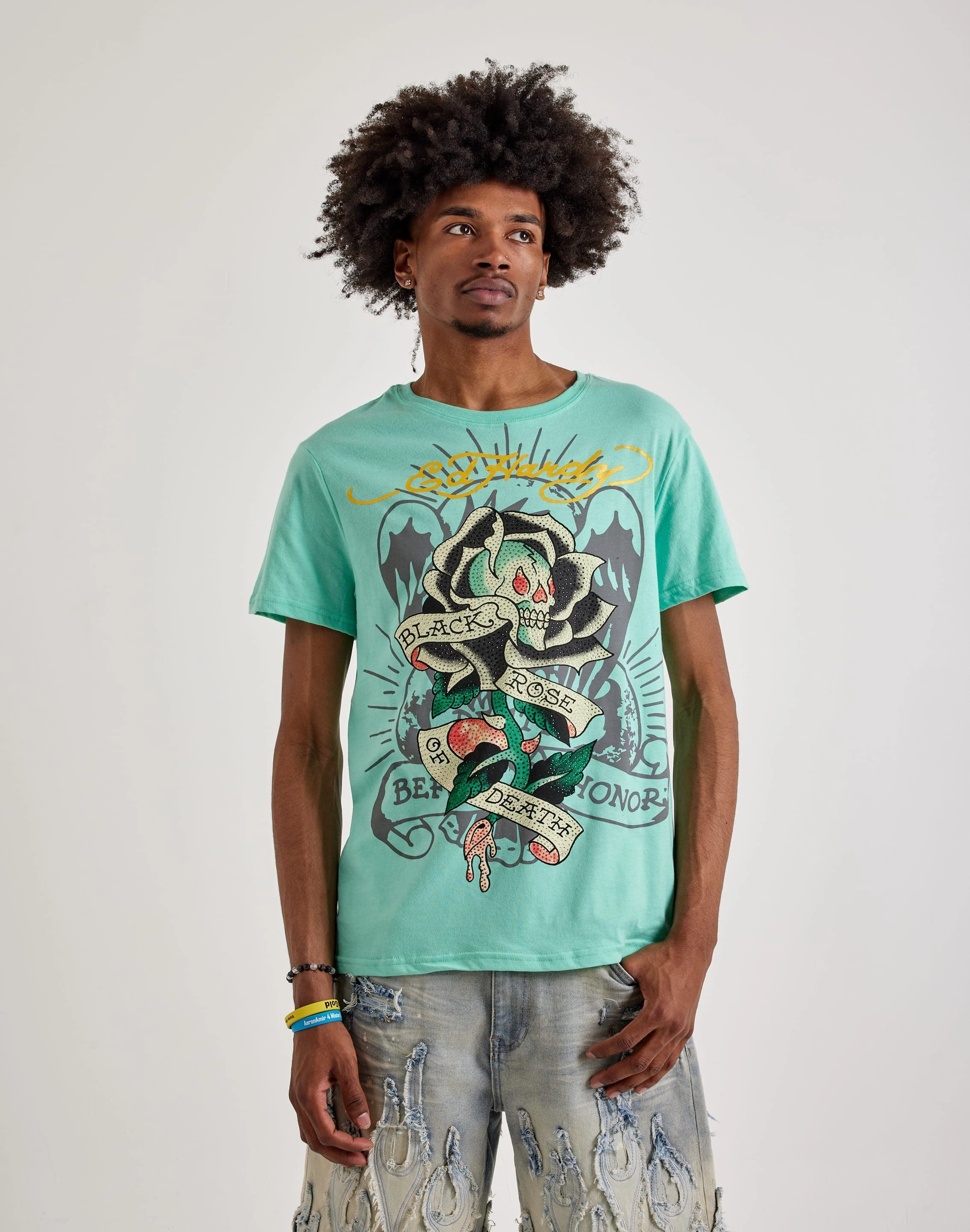 Fashion labels Ed Hardy  Black Rose Rhinestone Short Sleeve Tee Apparel finds