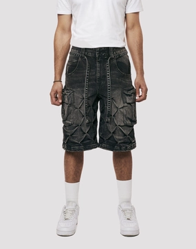 Fashion lookbook Grindhouse Diamond Pinch Cargo Black Denim Shorts Trendy gear
