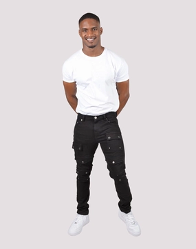 Fashion technology Grindhouse Front Multi Cargo Pocket Black Denim Jeans Fashion rental