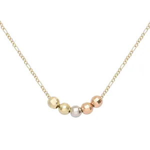 Five beads 14K Gold two tone Necklace