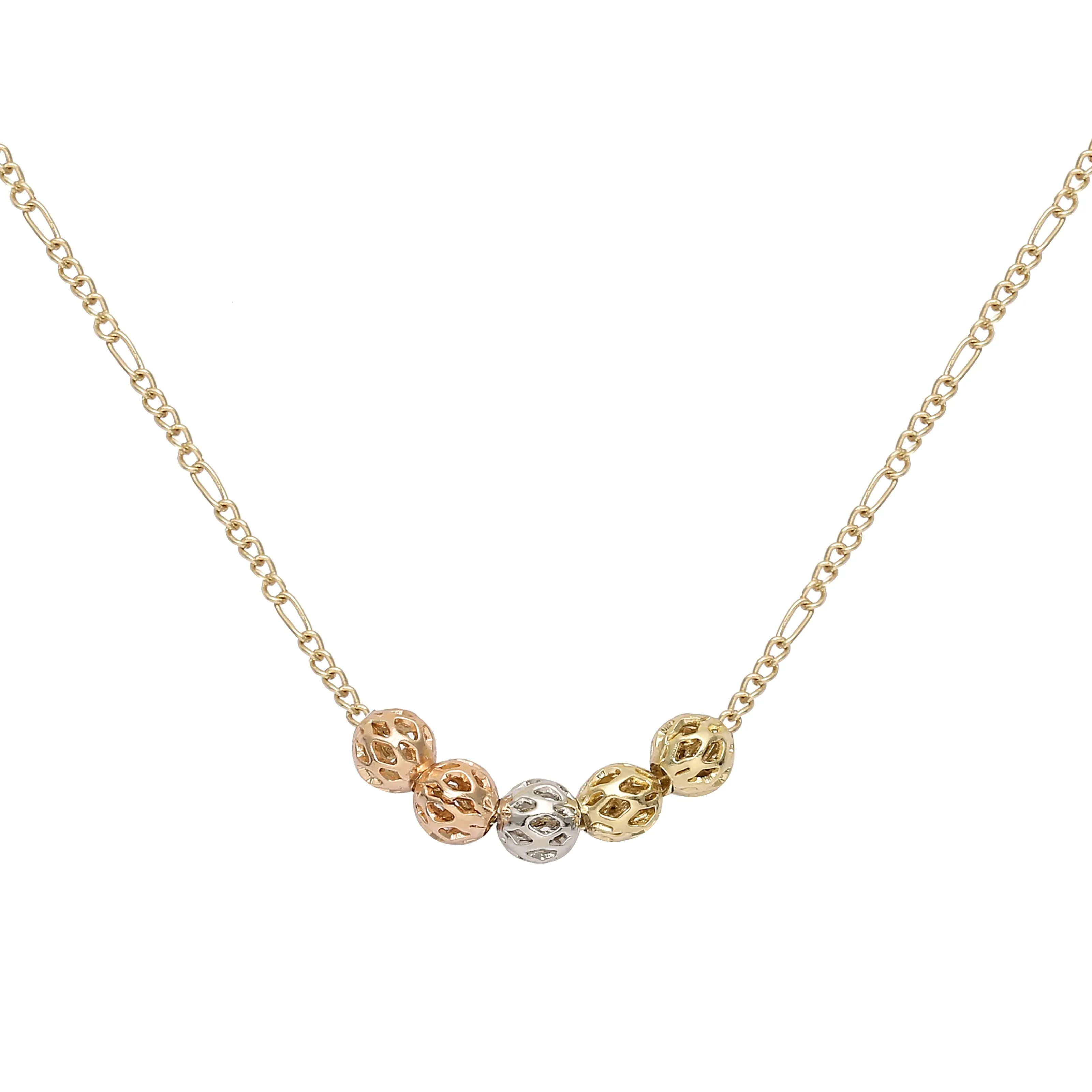 Five beads 14K Gold two tone Necklace