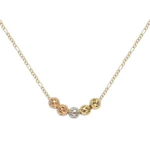 Five beads 14K Gold two tone Necklace