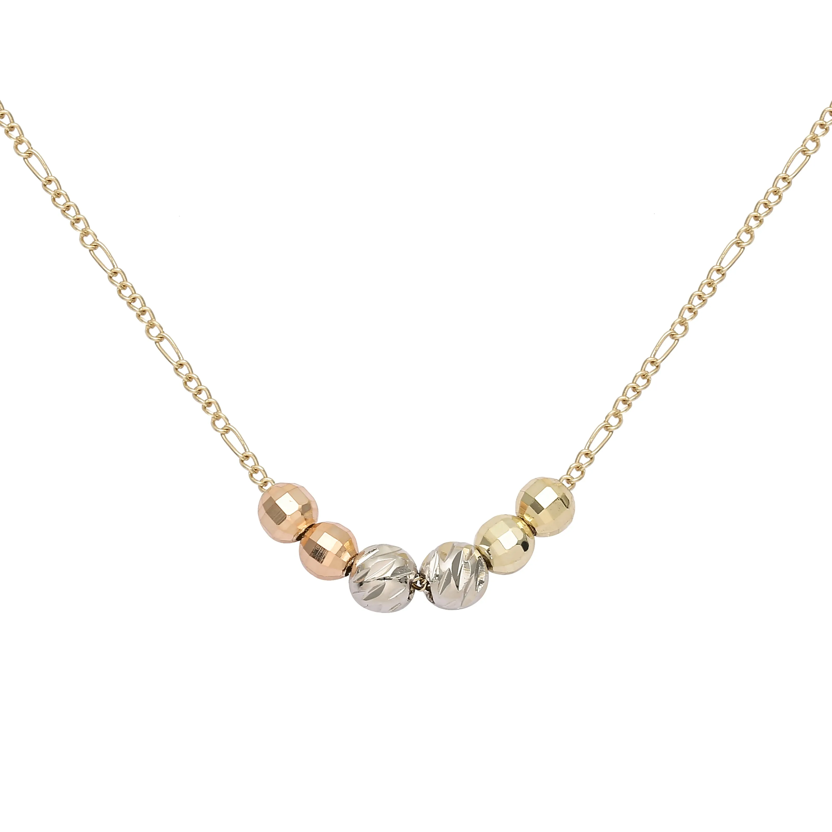 Five beads 14K Gold two tone Necklace