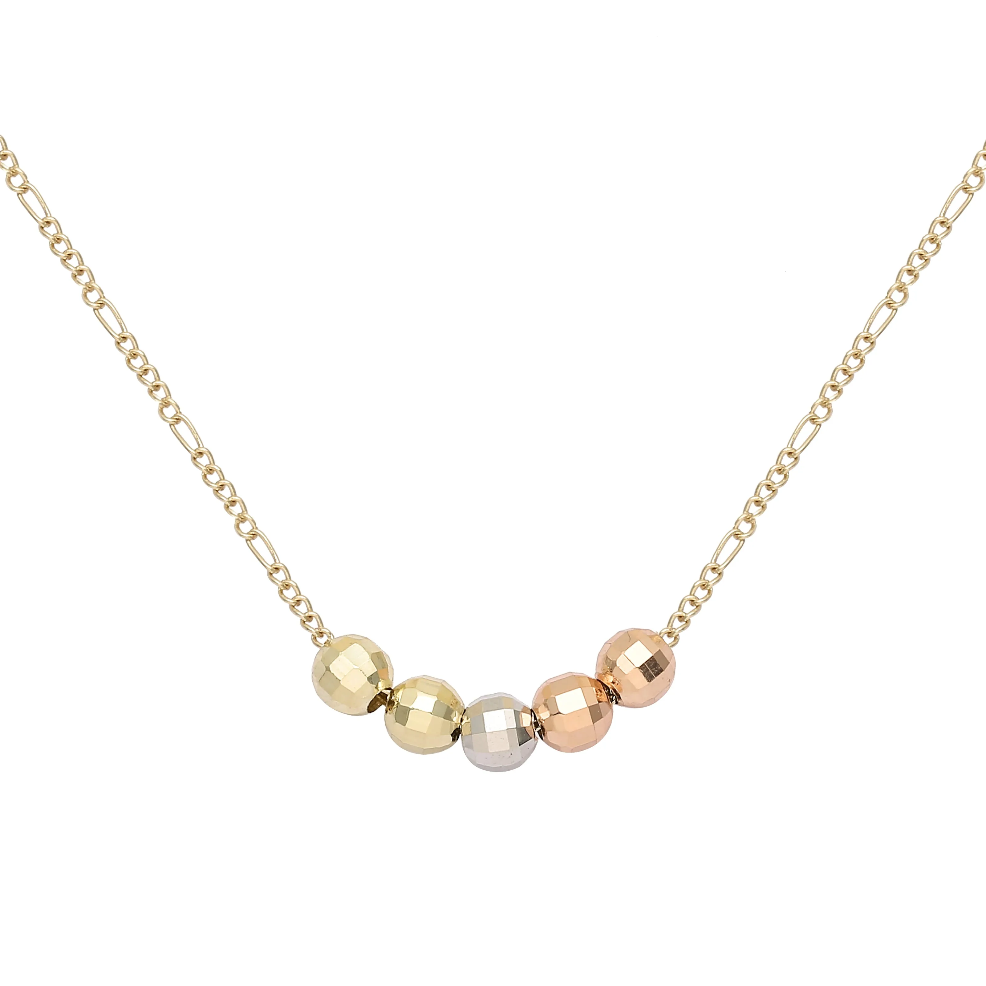 Five beads 14K Gold two tone Necklace