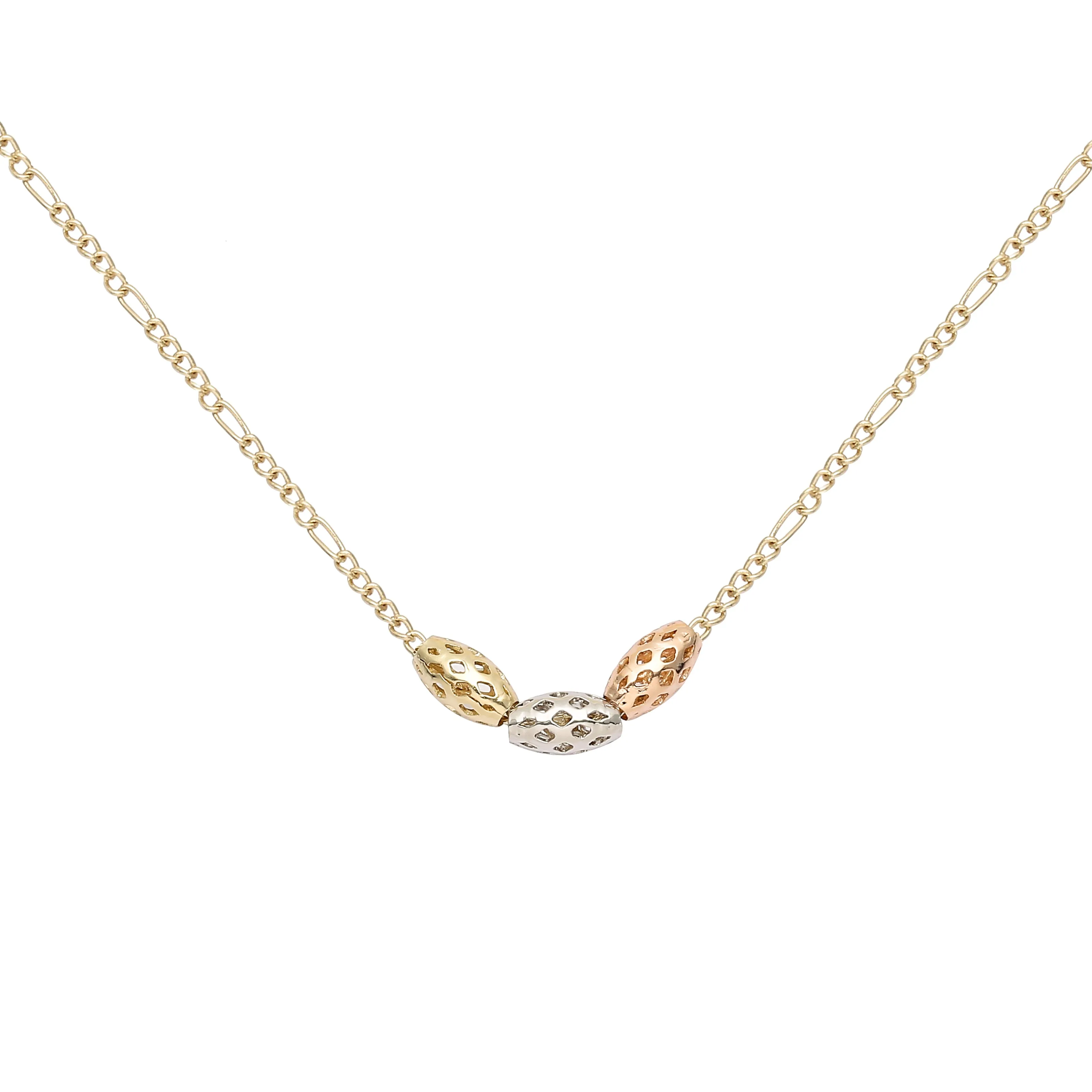 Five beads 14K Gold two tone Necklace