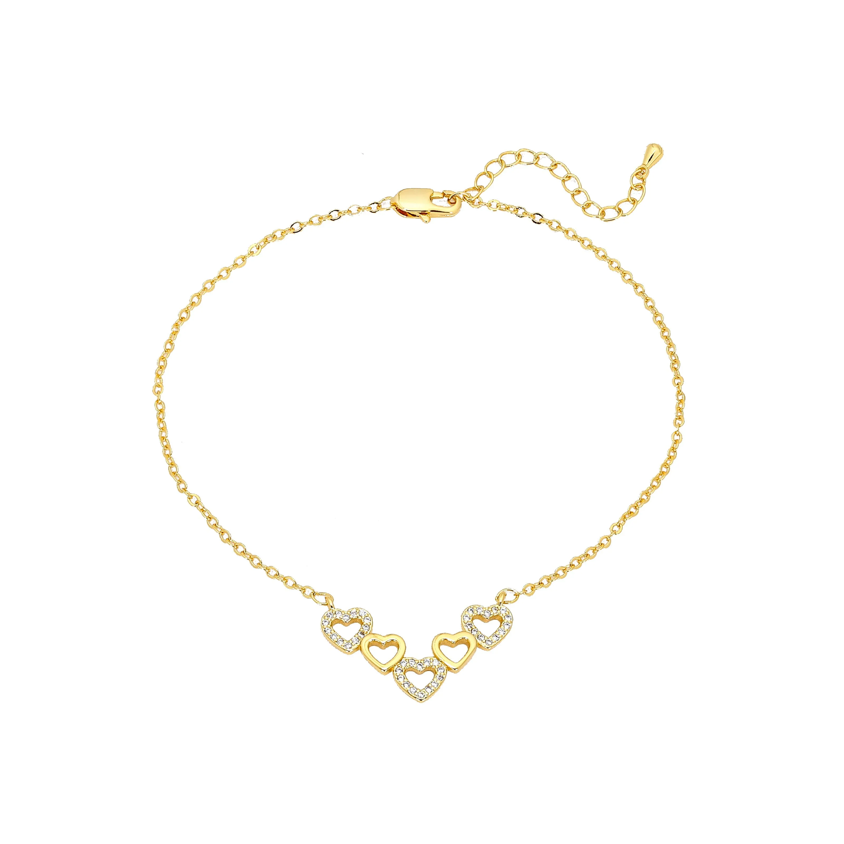 Five heart necklace plated in 14K Gold, Rose Gold, 18K Gold
