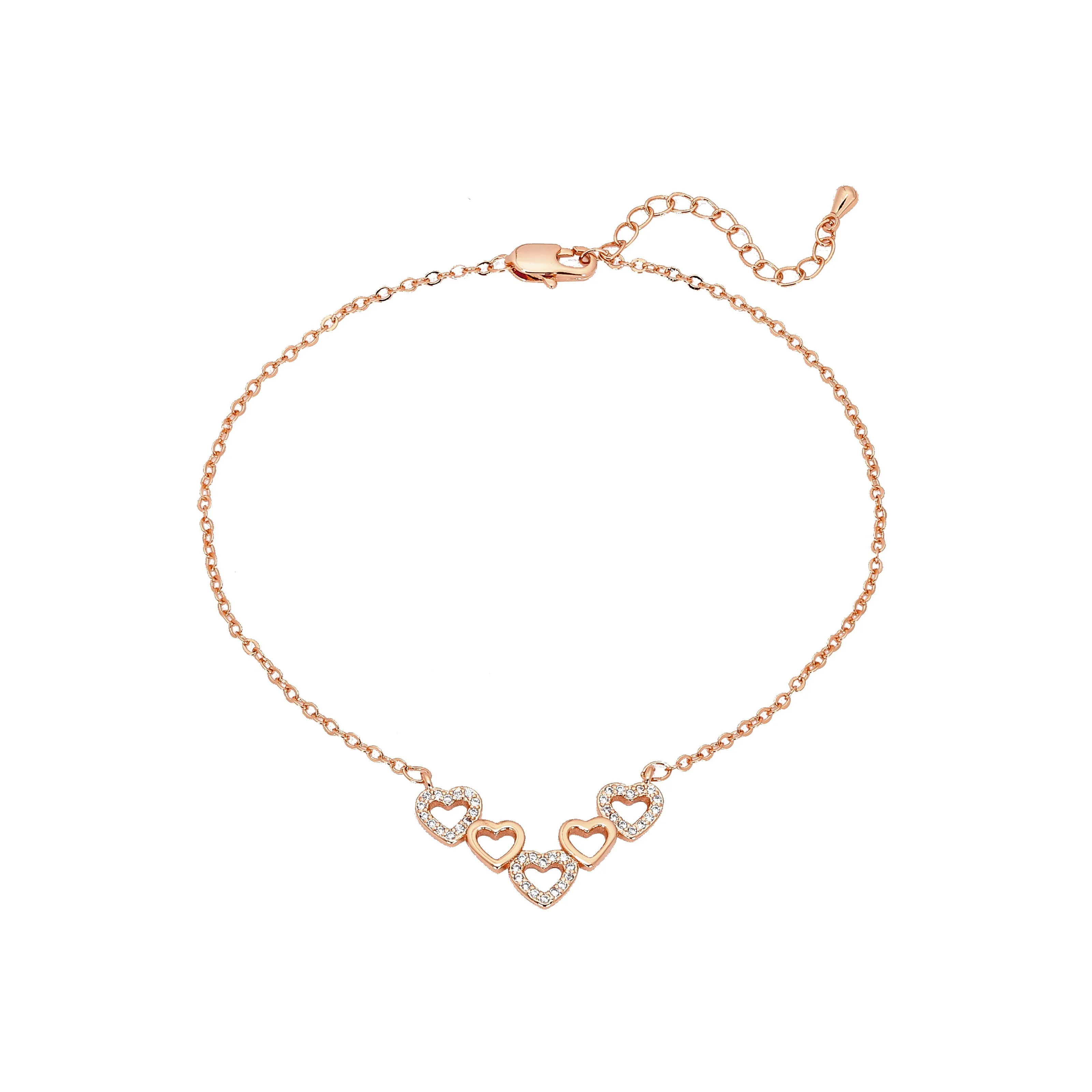 Five heart necklace plated in 14K Gold, Rose Gold, 18K Gold