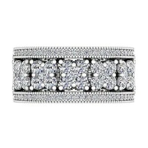 Flower Diamond Milgrain Ring with Side Detail 14K White Gold