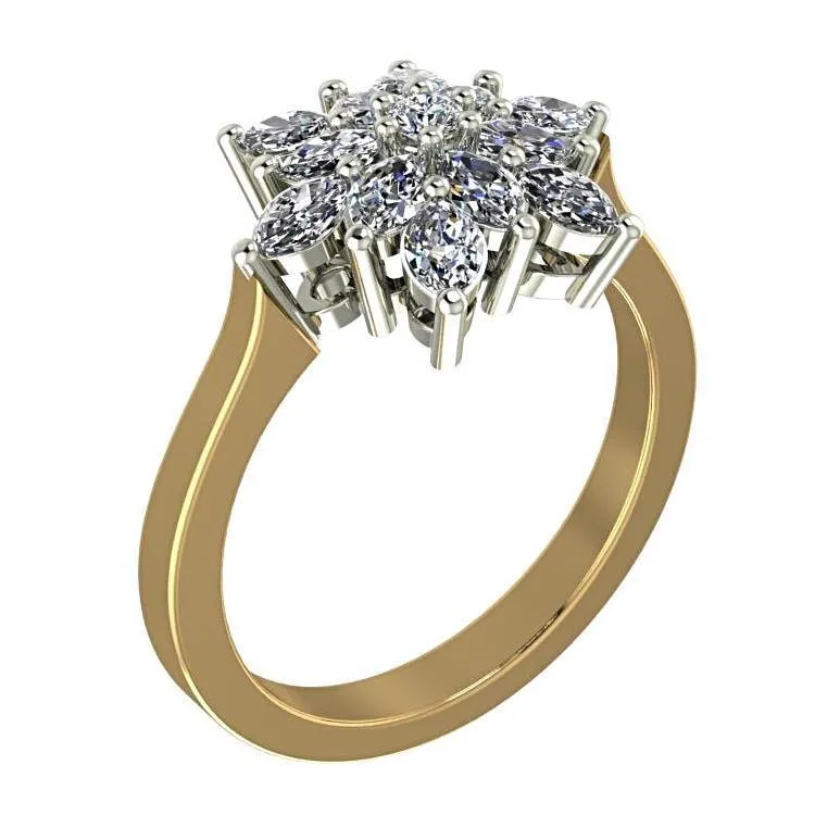 Flower Diamond Ring 18K Yellow Gold