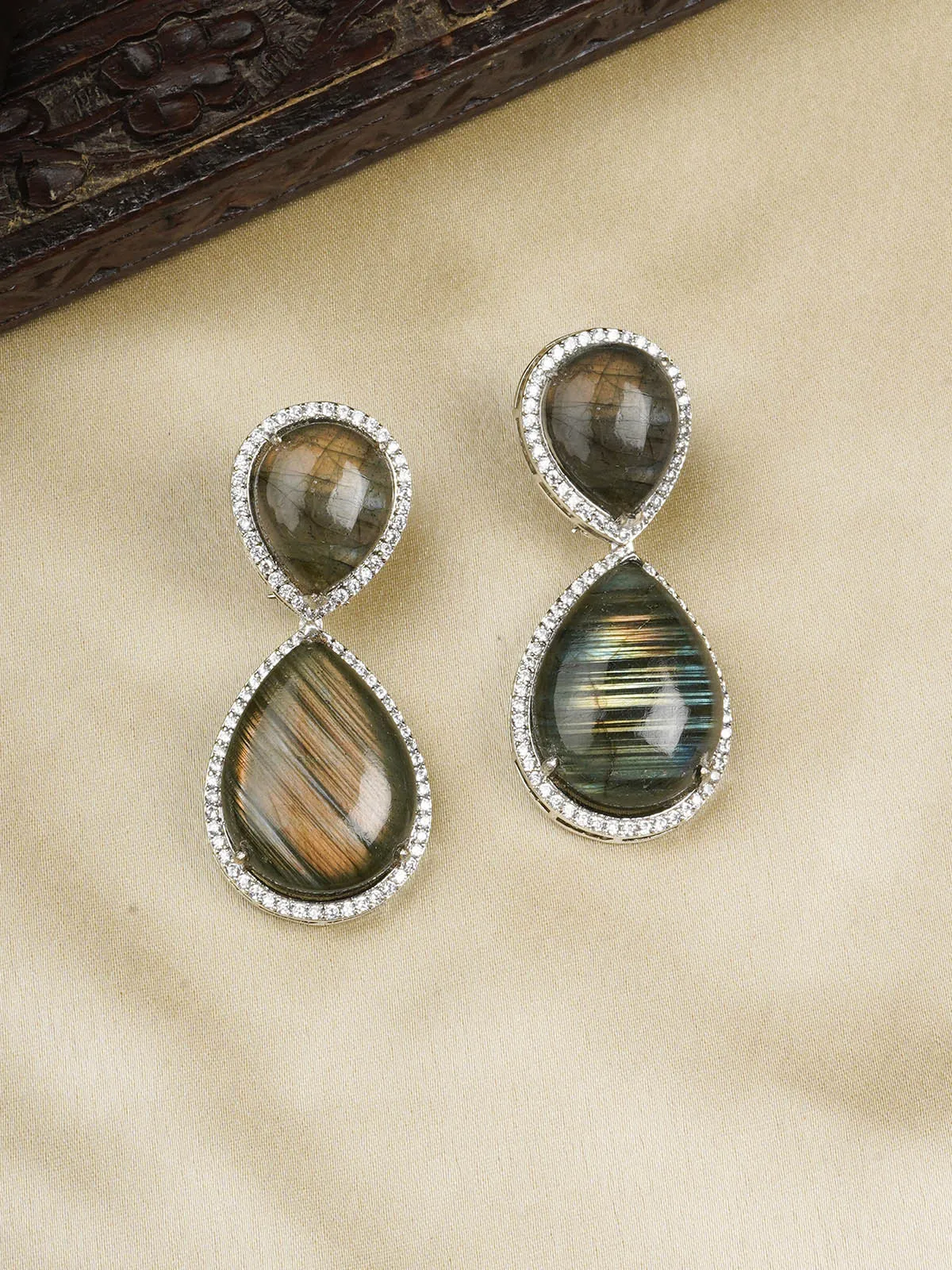 Fluorite Color Silver Plated Contemporary Earrings - CC-EAR10A