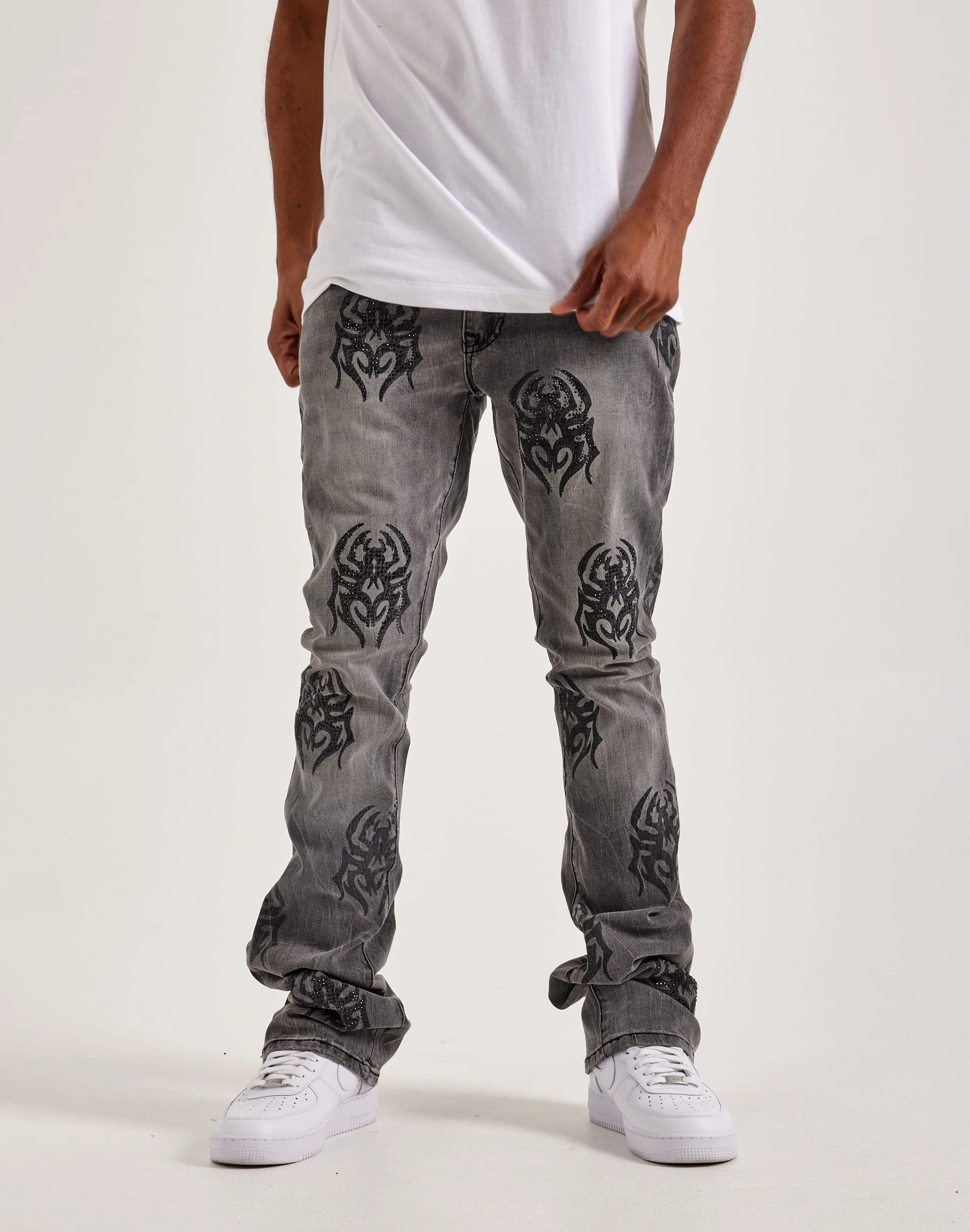 Formal wear selections Smoke Rise Rhinestone Spider Stacked Denim Jeans Comfortable apparel