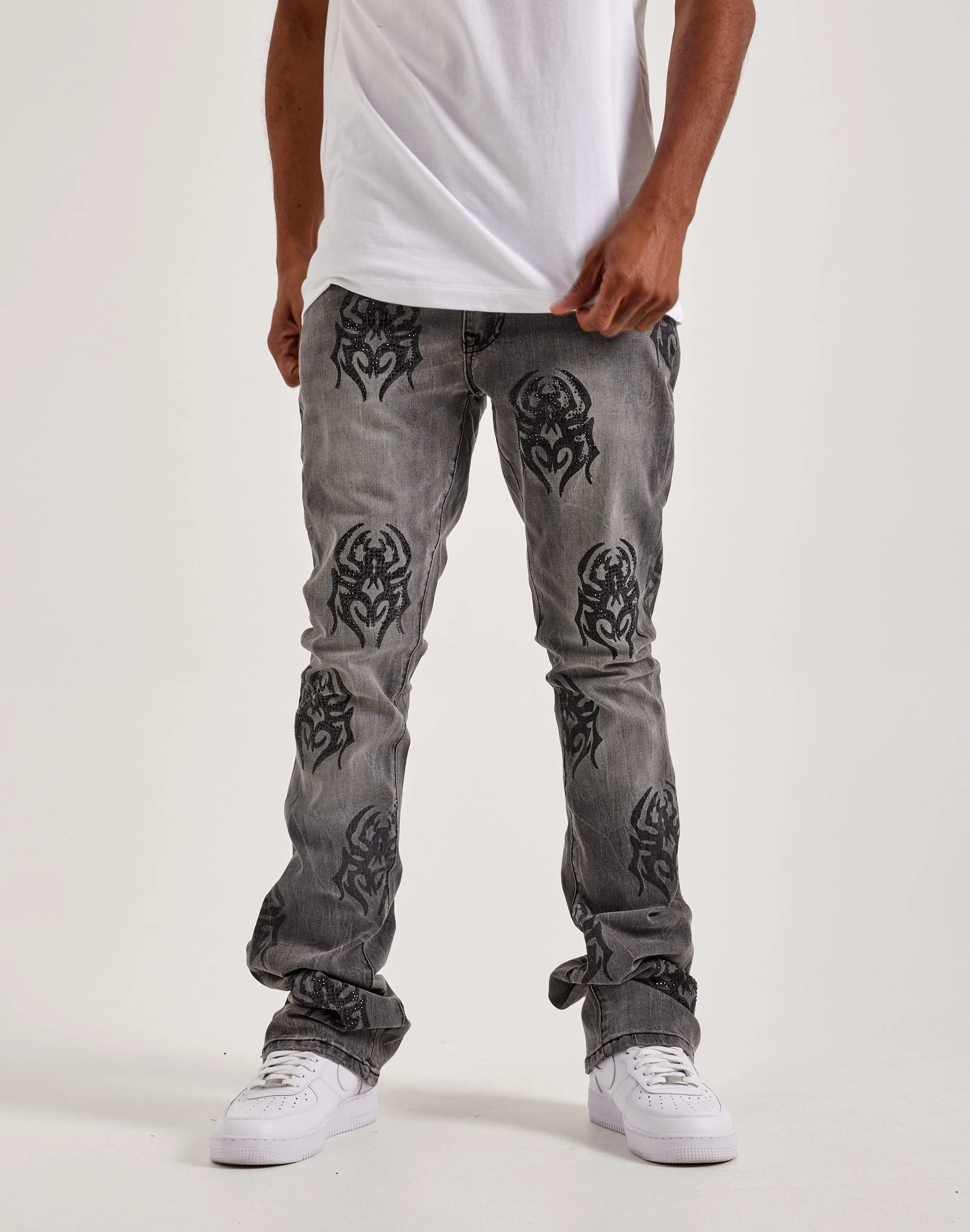 Fashion collections Smoke Rise Rhinestone Spider Stacked Denim Jeans Fashion museums