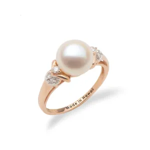 Freshwater White Pearl Ring in Rose Gold with Diamonds - 8-9mm